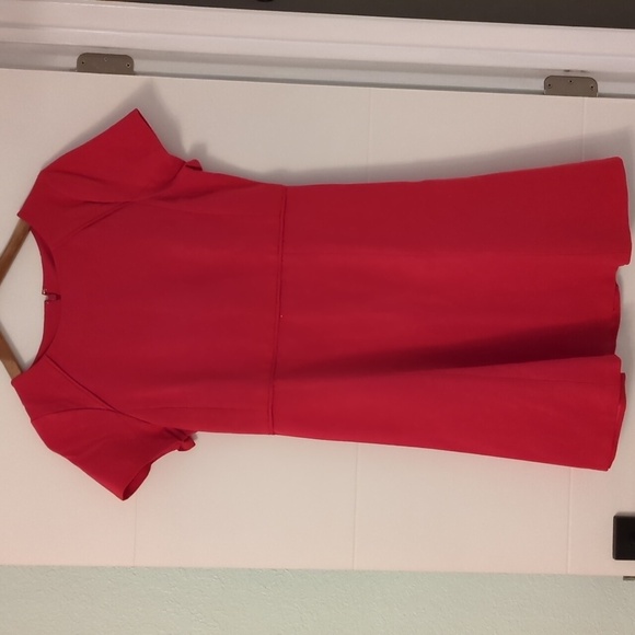 J Crew Factory Red fit and flare Strechy knit Structured Career Office Red dress - Picture 1 of 7